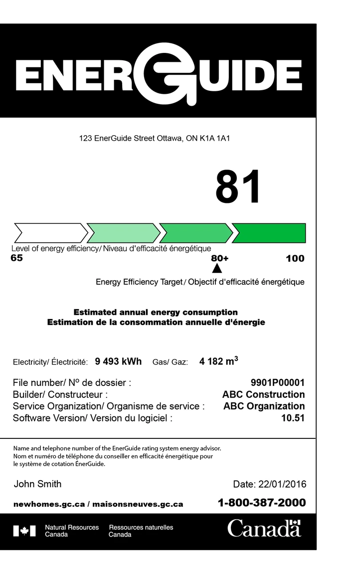 The EnerGuide labels prior to version 15. The label shows a scale of 0 to 100.